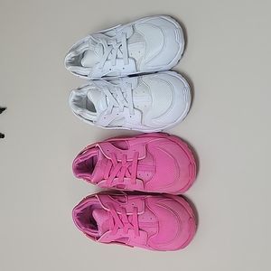 Nike white 9.5 Pink 10. White like new, pink worn good condition